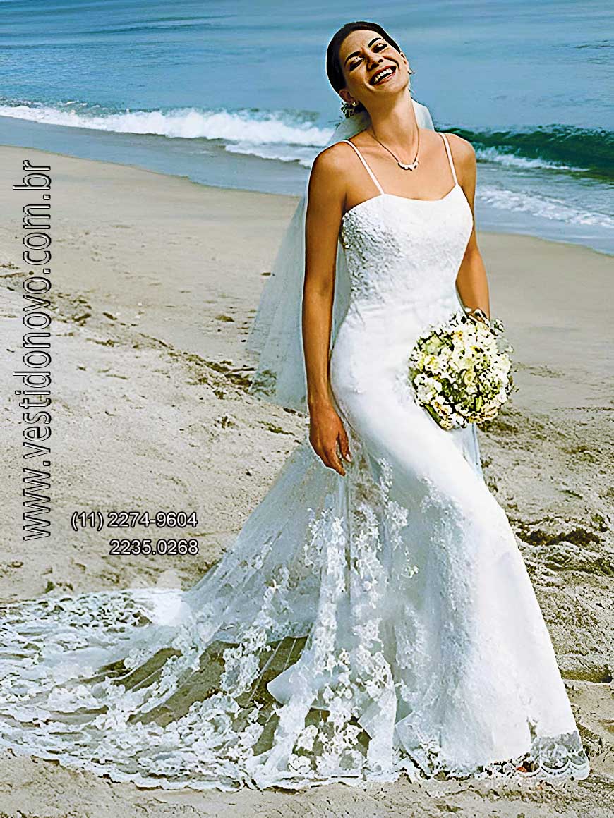 Vestido de noiva, longo de renda off white, casamento na praia, loja em So Paulo