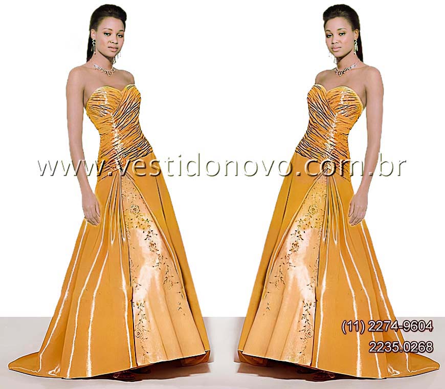 vestido ouro velho de formatura em tafet 