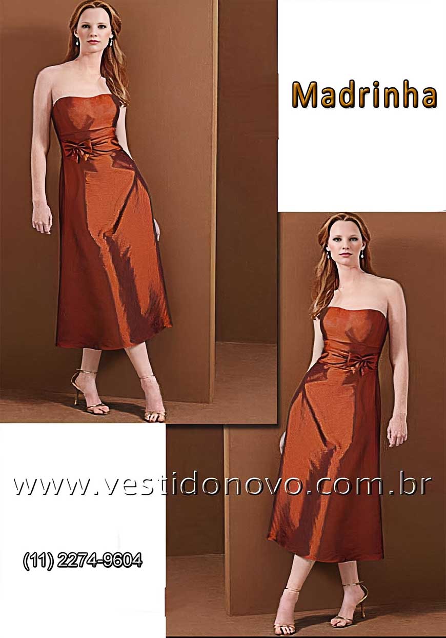 Vestido madrinha de casamento curto na cor bronze em tafet