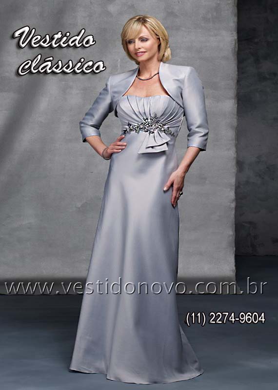 vestido prata bodas de prata, mãe de noiva com bolero e manga loja em São Paulo 