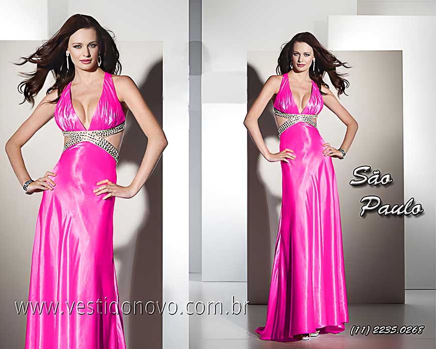 vestido recepo Debutante,  pink fuchsia decote costa cavada, em So Paulo 