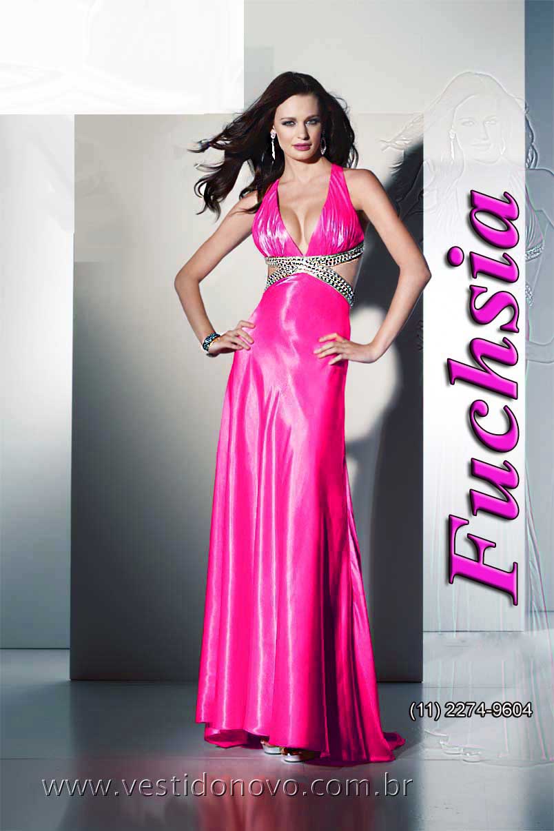 vestido numero pequeno em cetim importado em pink fuchsia decote costa cavada São Paulo sp