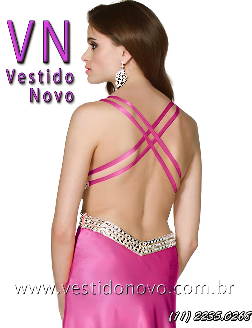 vestido recepo Debutante,  pink fuchsia decote costa cavada, em So Paulo 