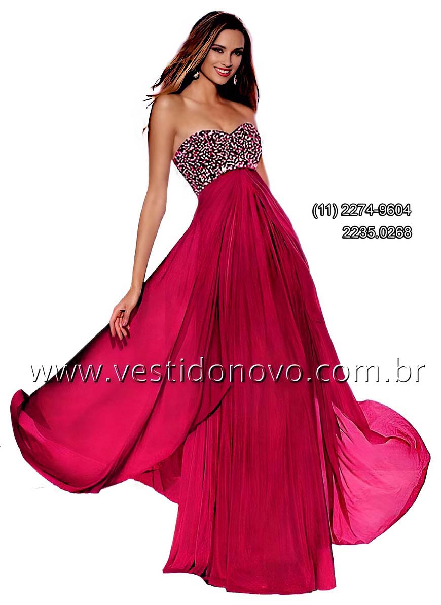 vestido de festa longo, com brilho e pedraria pink em So  Paulo