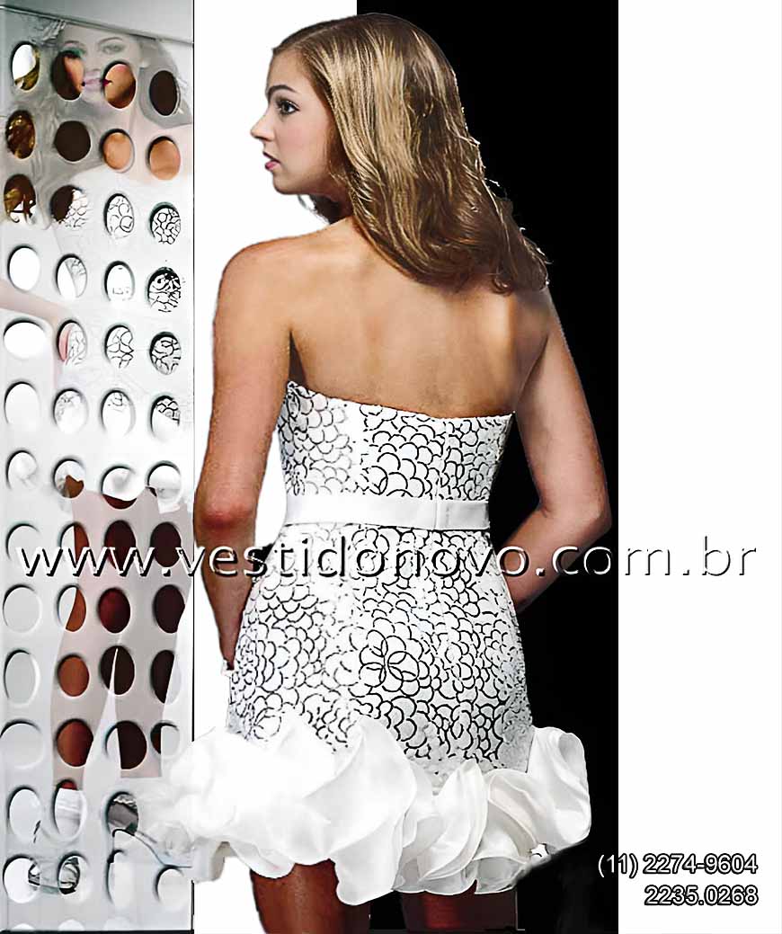 Vestido curto branco e prata, casamento civil, balada, So Paulo