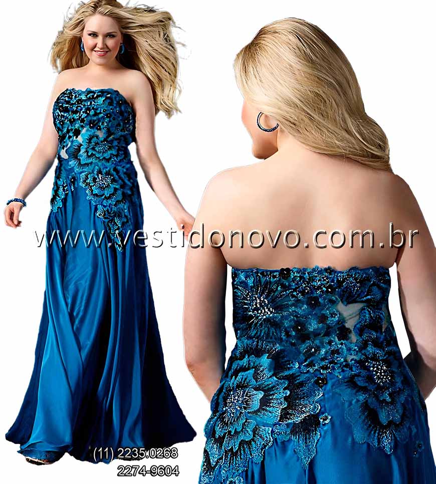 vestido plus size, tamanho grande, floral na cor azul royal, So Paulo, zona sul