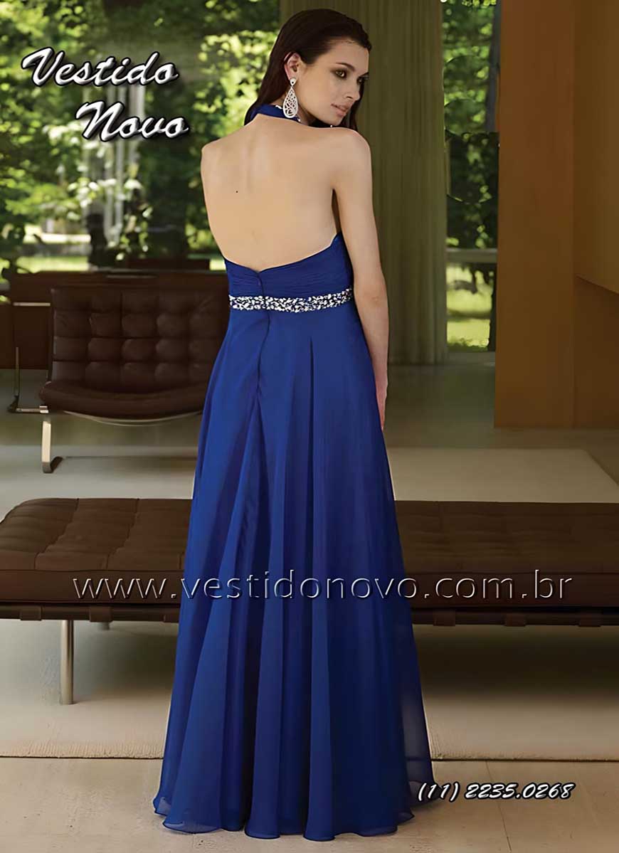 vestido de formatura frente nica azul royal pedraria e brilho no busto zona sul 