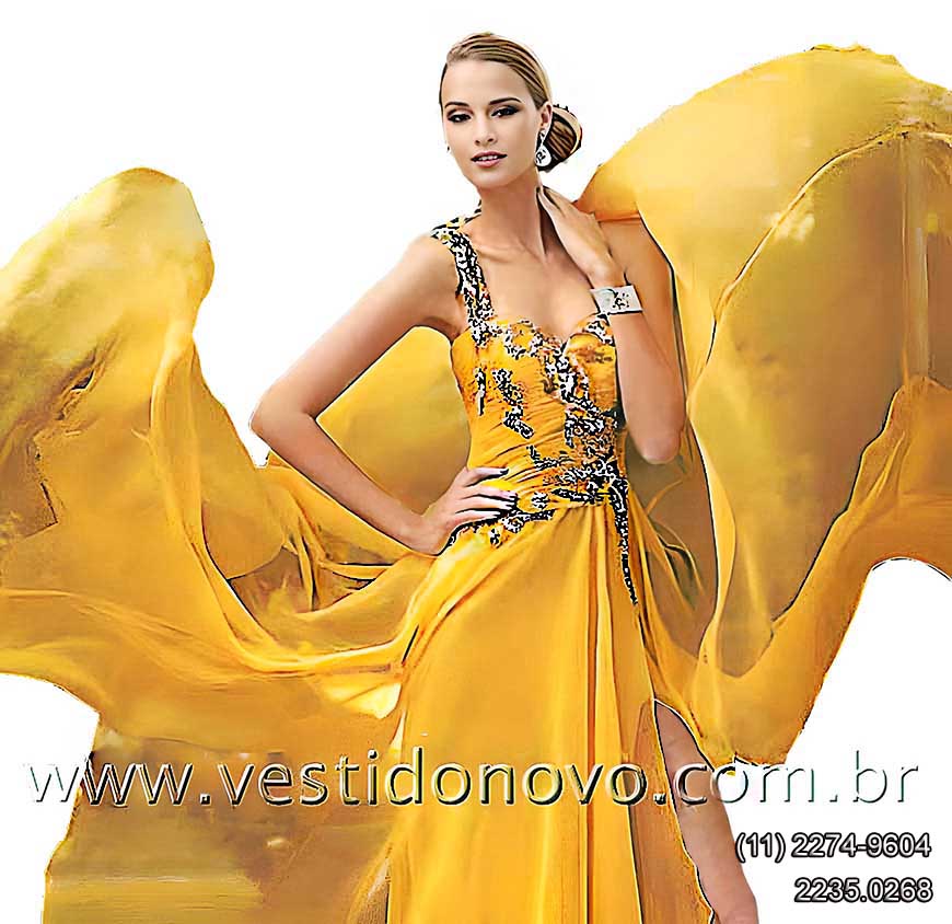 Vestido de festa, amarelo, Bodas de Ouro,  importado em seda,  So Paulo sp