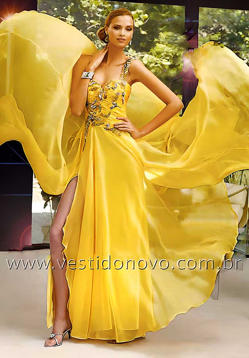 Vestido amarelo de  formatura  importado em seda