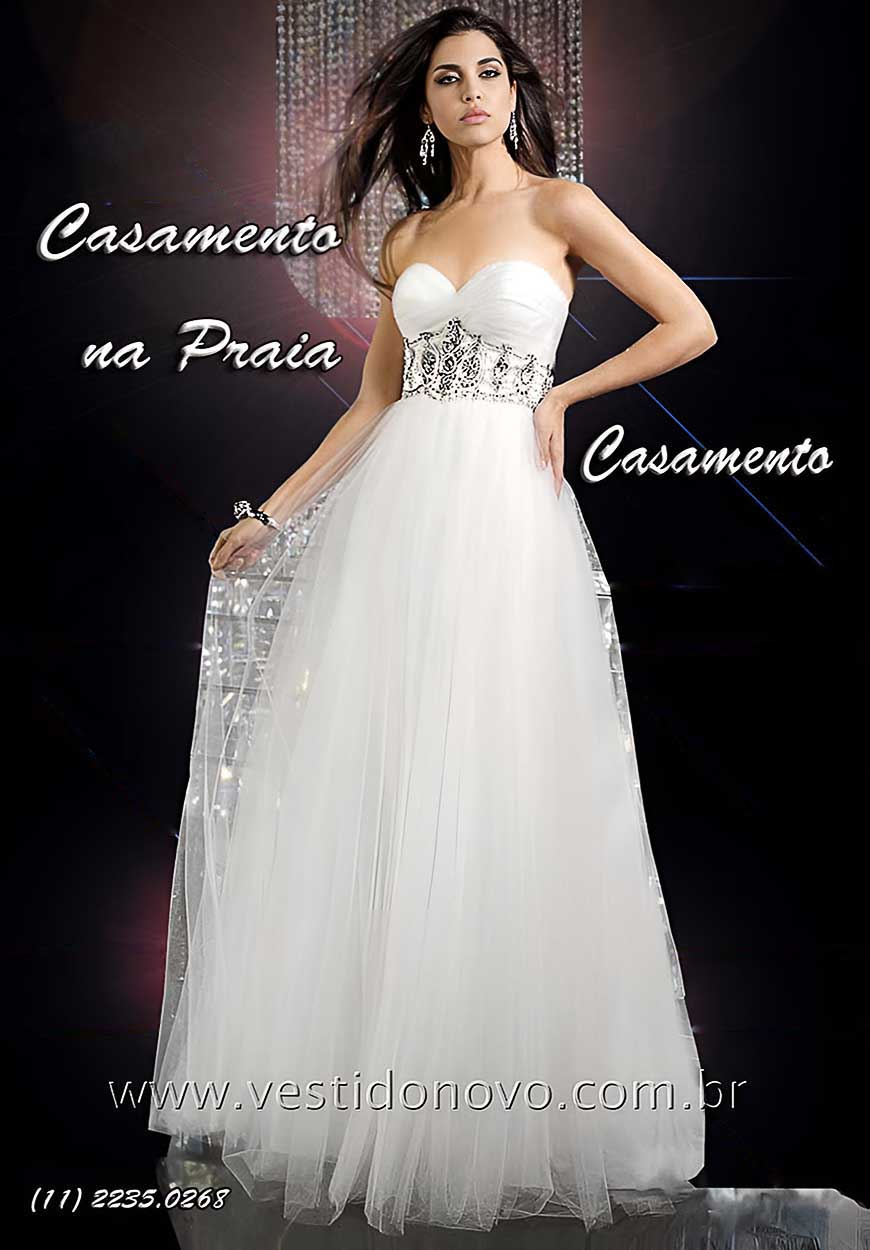 vestido casamento civil em tule branco, sem cauda, loja zona sul, So Paulo