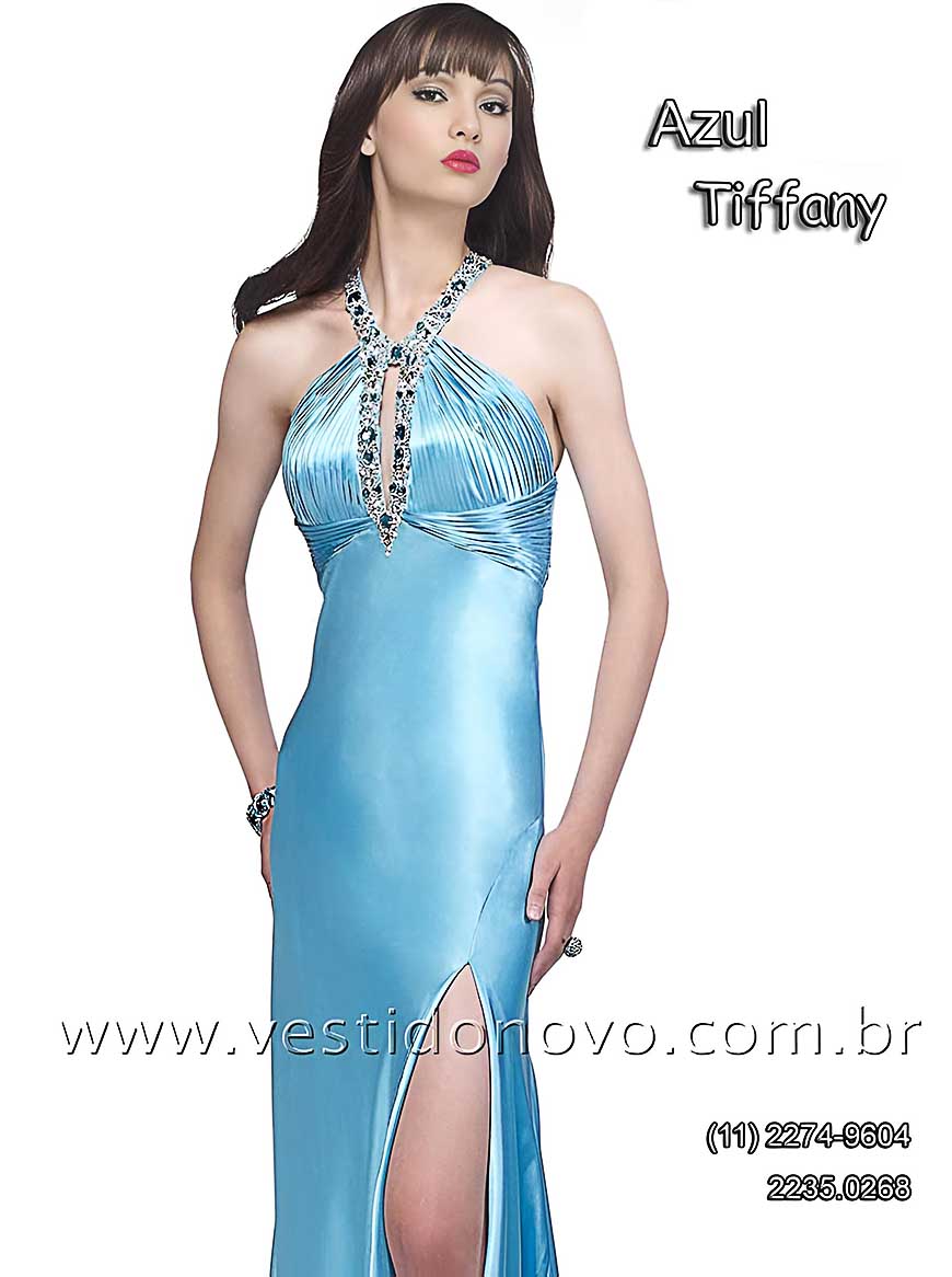 vestido em cetim importado azul tiffany, para recepo de Debutante, So Paulo