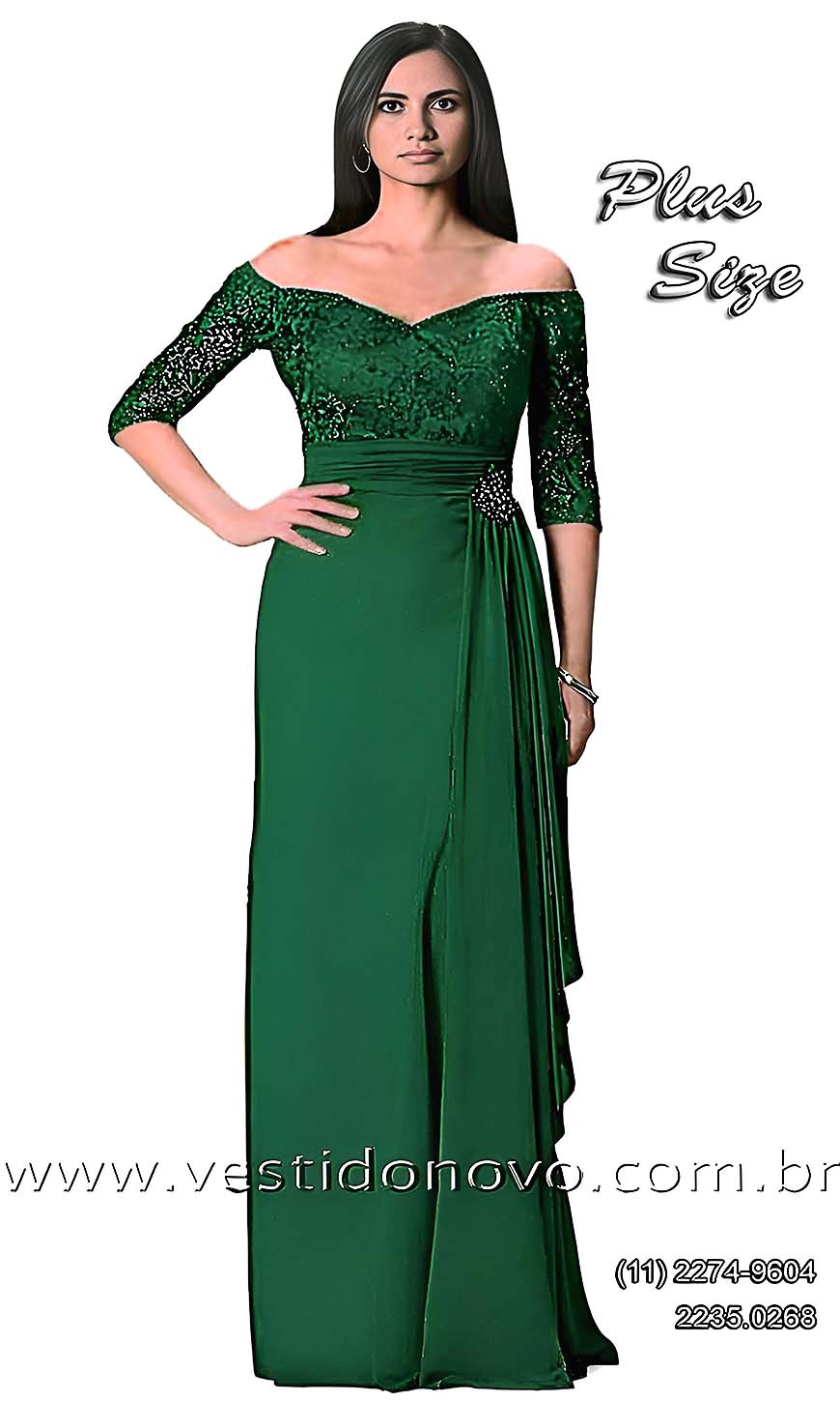 Vestido de festa verde, plus size, mae da noivo, com manga, em So Paulo