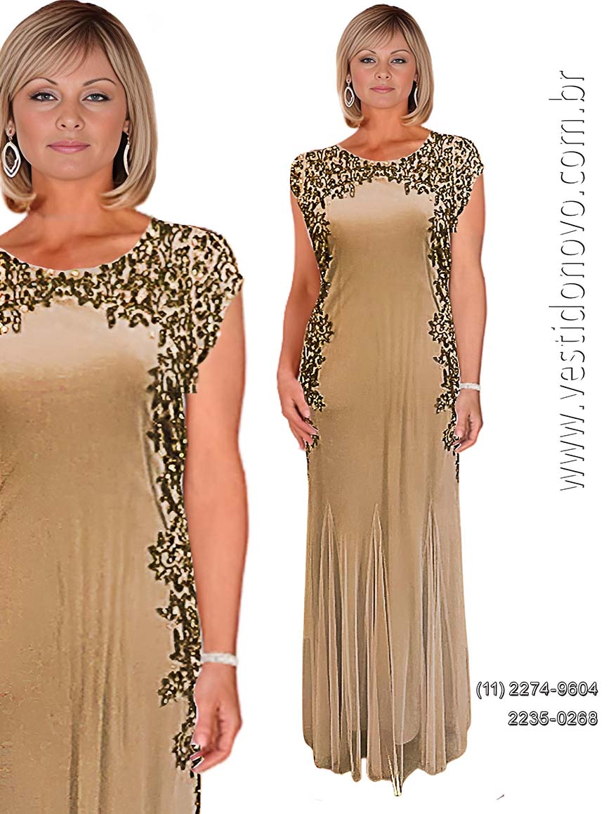 vestido me da noiva,  plus size, com manguinha, nude com dourado