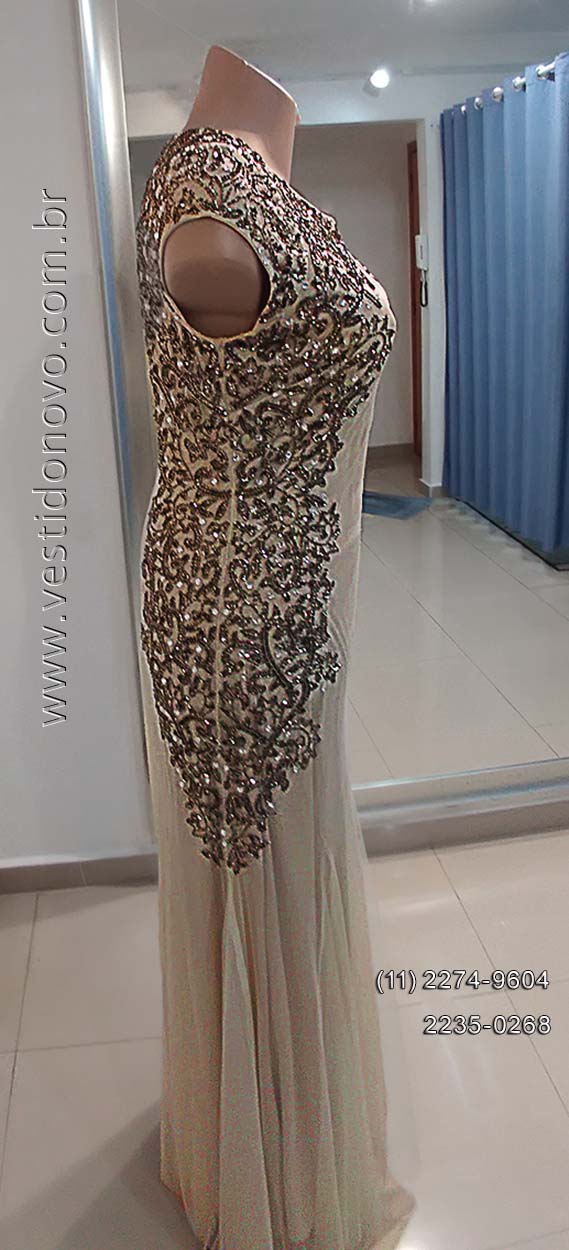 vestido me da noiva,  plus size, com manguinha, nude com dourado