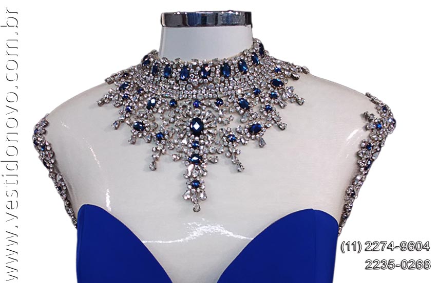 vestido bodas de prata, azul royal, com brilho e pedraria, So Paulo, sp