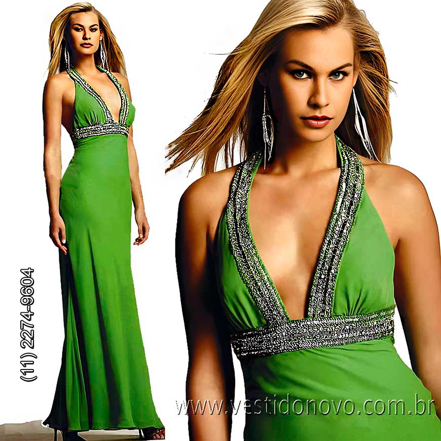 vestido para recepo de Debutante, verde bandeira, decote V com brilho