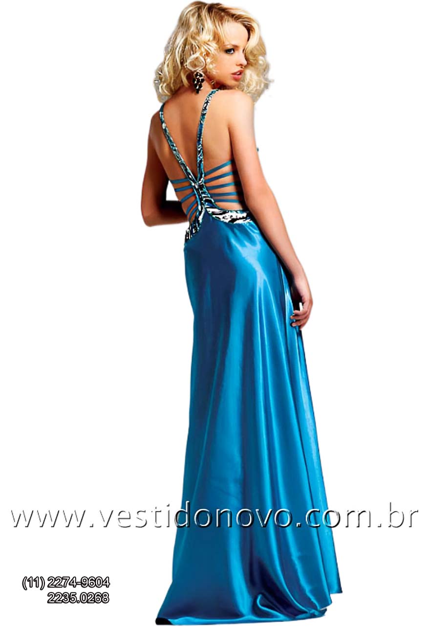 vestido para recepo de Debutante em cetim azul serenity, So Paulo