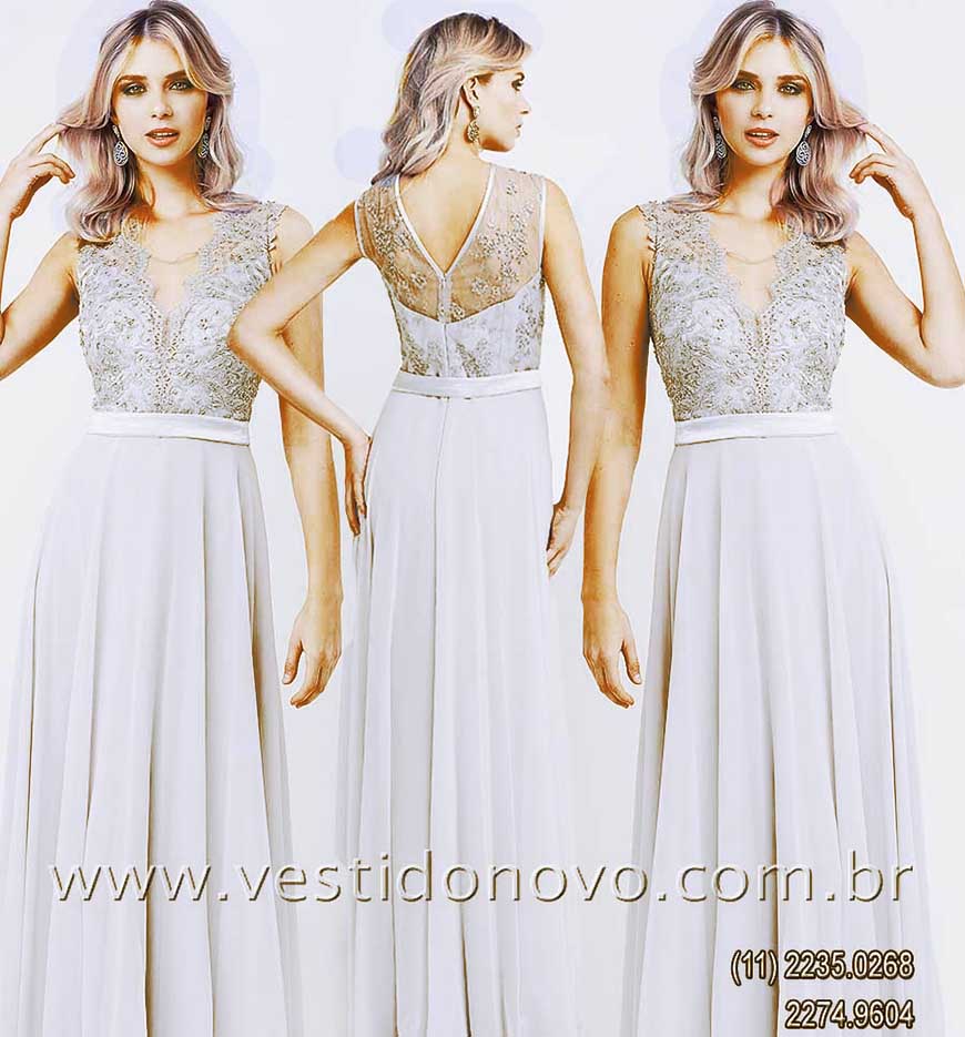Vestido de festa branco, com renda, casamento civil, na chacara (11) 2274.9604