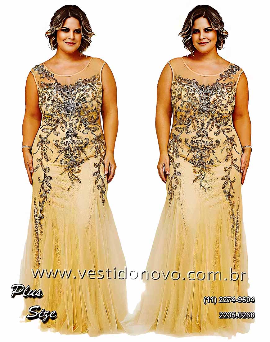 Vestido Plus size me de noiva, nude com dourado,  bodas de ouro 