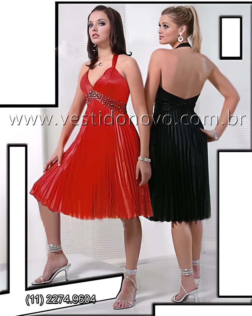 Vestido curto plissado preto e vermelho, em So Paulo