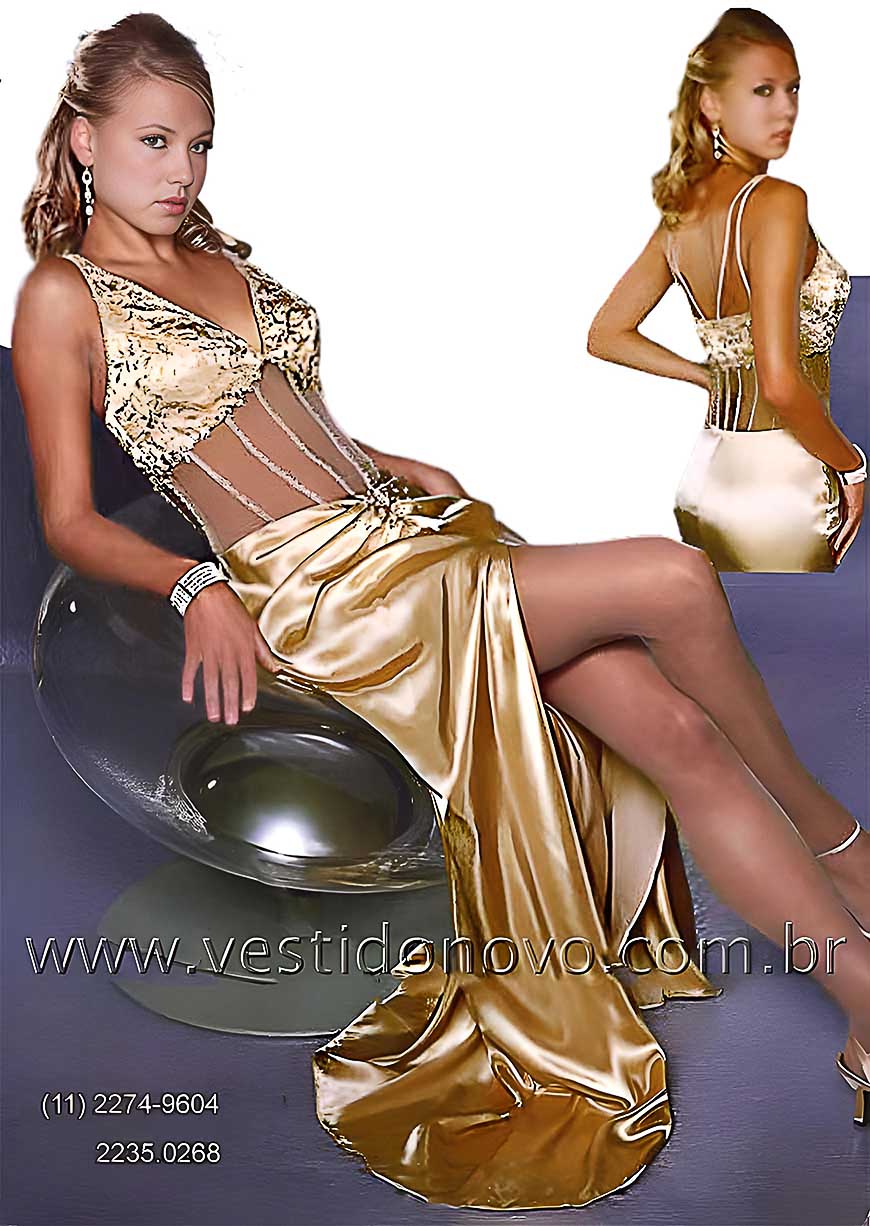 vestido dourado em cetim dourado, segunda pele