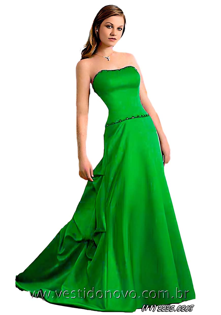 Vestido de debutante verde bandeira em cetim importado