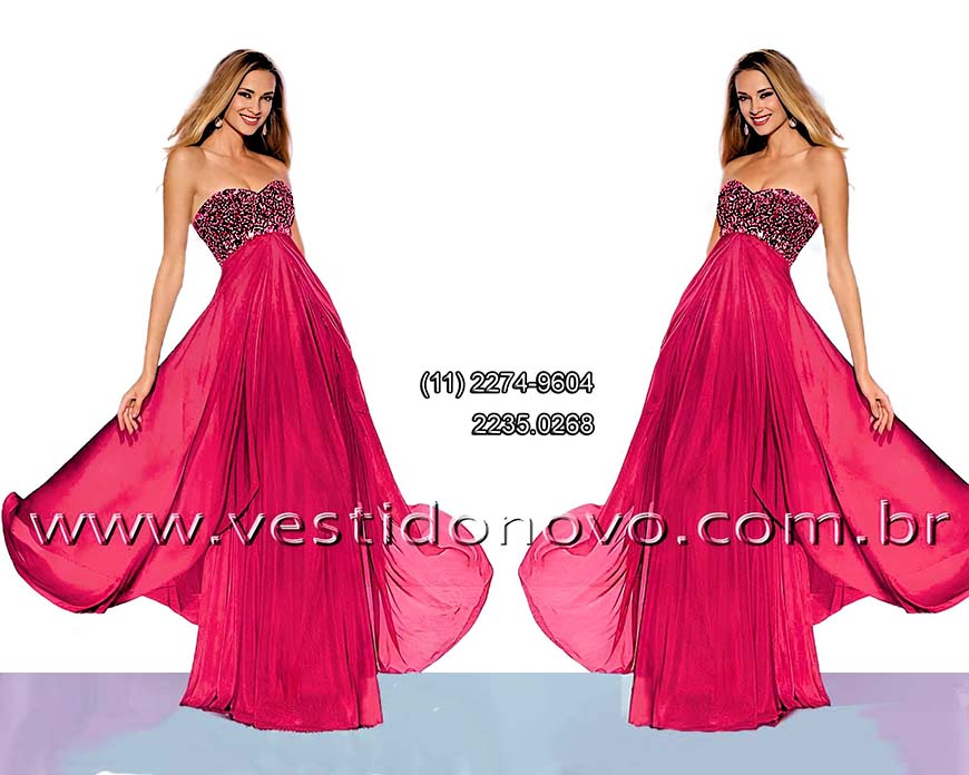 vestido de festa longo, com brilho e pedraria pink em So  Paulo