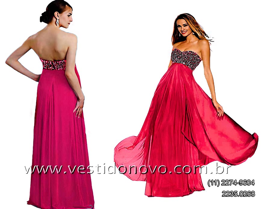 vestido de festa longo, com brilho e pedraria pink em So  Paulo