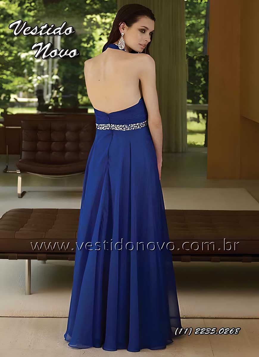 vestido de festa, frente nica, plus size, formatura, me da noiva, azul royal pedraria e brilho no busto em So Paulo