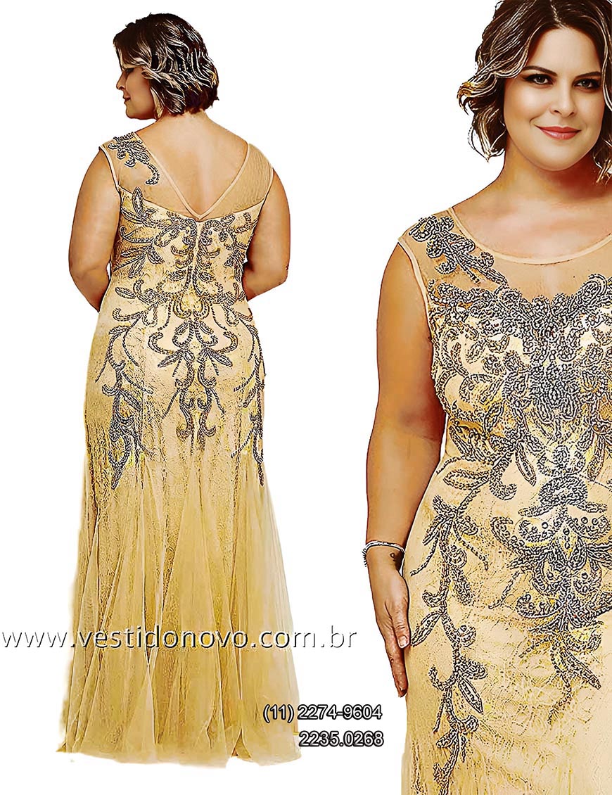 Vestido Plus size me de noiva, nude com dourado,  bodas de ouro 