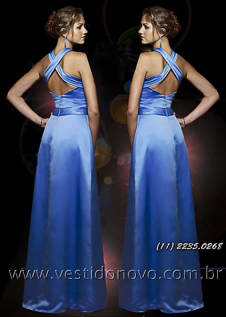 vestido de madrinha  azul em cetim importado loja em So Paulo - sp